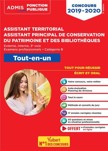 Couverture du livre « Assistant territorial, assistant principal de conservation du patrimoine et des bibliothèques ; tout-en-un (concours 2019-2020) » de Albane Lejeune et Delphine Pointeau aux éditions Vuibert