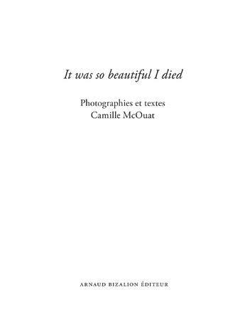 Couverture du livre « It was so beautiful I died » de Camille Mcouat aux éditions Arnaud Bizalion