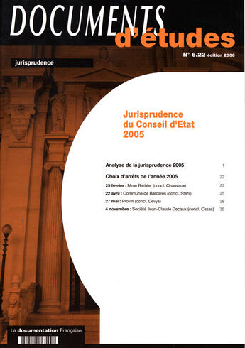 Couverture du livre « Jurisprudence du conseil d'etat 2005 » de  aux éditions Documentation Francaise