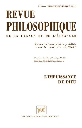 Couverture du livre « Revue Philosophique N.135-3 ; L'Impuissance De Dieu » de  aux éditions Puf