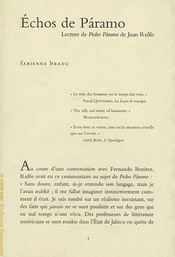 Couverture du livre « Échos de Paramo ; lecture de Juan Rulfo » de Fabienne Bradu aux éditions Lettre Volee