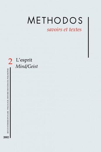 Couverture du livre « METHODOS T.2 ; l'esprit Mind/Geist » de  aux éditions Savoirs Et Textes