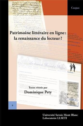 Couverture du livre « Patrimoine littéraire en ligne: la renaissance du lecteur ? » de Dominique Pety aux éditions Universite De Savoie