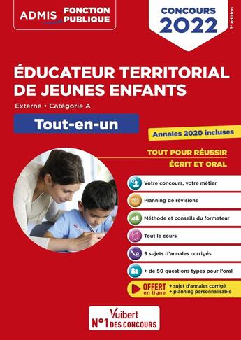 Couverture du livre « Concours éducateur territorial de jeunes enfants : tout-en-un ; catégorie A ; concours 2022 » de Fabienne Geninasca aux éditions Vuibert