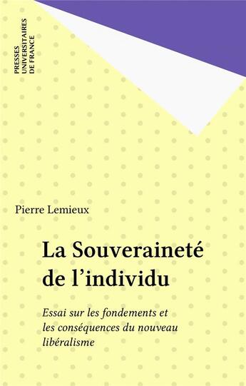 Couverture du livre « La souverainete de l'individu » de  aux éditions Puf