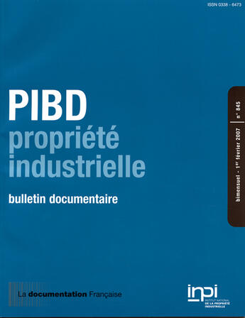 Couverture du livre « PIBD T.845 ; propriété industrielle » de  aux éditions Documentation Francaise