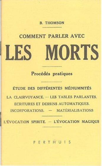 Couverture du livre « Comment parler avec les morts » de Thomson B. aux éditions Librairie Du Magnetisme