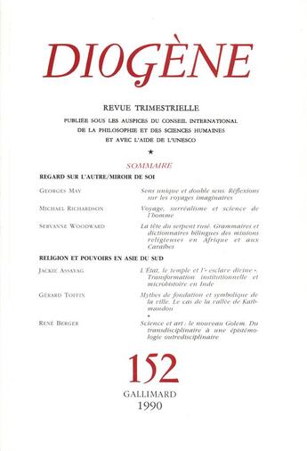 Couverture du livre « Diogene 152 » de Collectif Gallimard aux éditions Gallimard