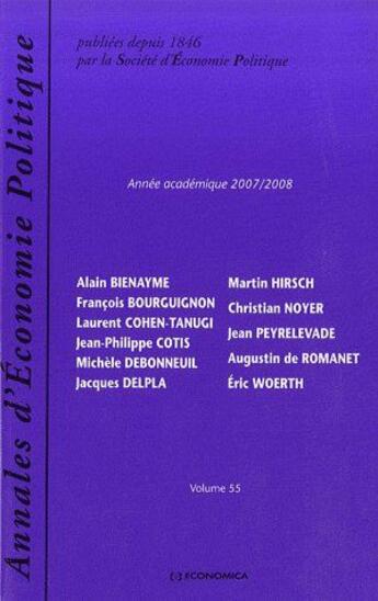 Couverture du livre « ANNALES D'ECONOMIE POLITIQUE 2007/2008 » de Societe D'Economie P aux éditions Economica