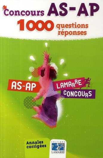 Couverture du livre « Concours as ap 1000 questions reponses » de Panaget aux éditions Lamarre