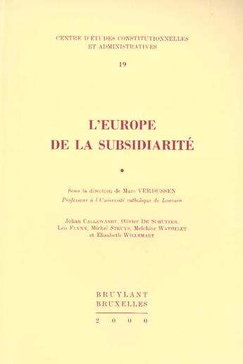 Couverture du livre « L'europe de la subsidiarite » de Marc Verdusse aux éditions Bruylant