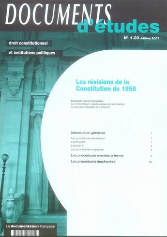 Couverture du livre « Les révisions de la constitution de 1958 (édition 2007) » de  aux éditions Documentation Francaise