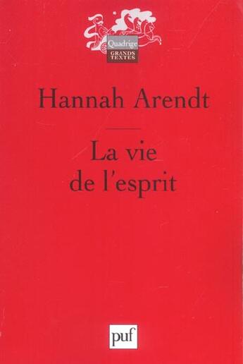 Couverture du livre « LA VIE DE L'ESPRIT » de Hannah Arendt aux éditions Puf