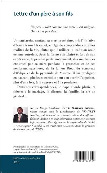 Couverture du livre « Lettre d'un pere a son fils » de Erick Mbienga Nkansa aux éditions L'harmattan