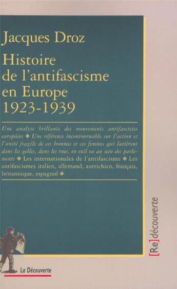 Couverture du livre « Histoire de l'antifascisme en europe 1923-1939 » de Jacques Droz aux éditions La Decouverte