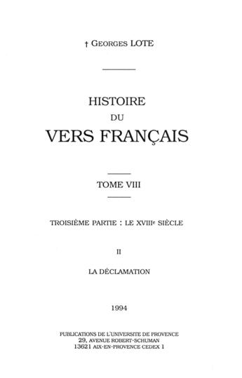 Couverture du livre « Histoire du vers français. Tome VIII » de Georges Lote aux éditions Epagine