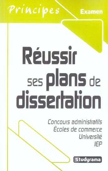 Couverture du livre « Réussir ses plans de dissertation » de  aux éditions Studyrama