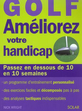 Couverture du livre « Golf ameliorez votre handicap » de Nick Wright aux éditions Solar