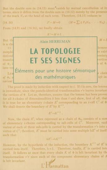 Couverture du livre « LA TOPOLOGIE ET SES SIGNES : Éléments pour une histoire sémiotique des mathématiques » de Alain Herreman aux éditions L'harmattan