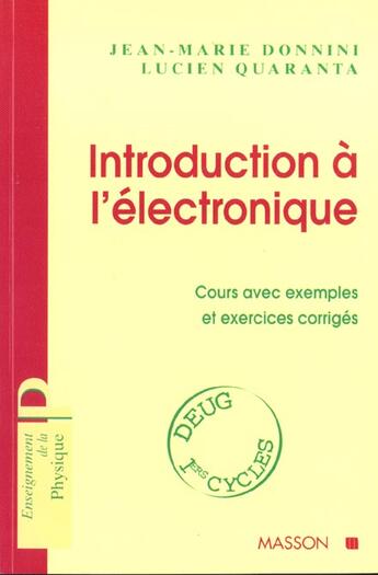 Couverture du livre « Introduction A L'Electronique » de Donnini et Quaranta aux éditions Elsevier-masson