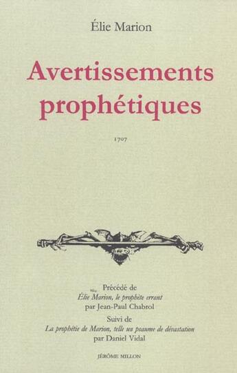 Couverture du livre « Avertissements prophetiques » de Elie Marion aux éditions Millon