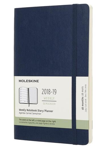 Couverture du livre « Agenda 18 mois semainier 2018 ; 19 grand format bleu saphir souple » de  aux éditions Moleskine