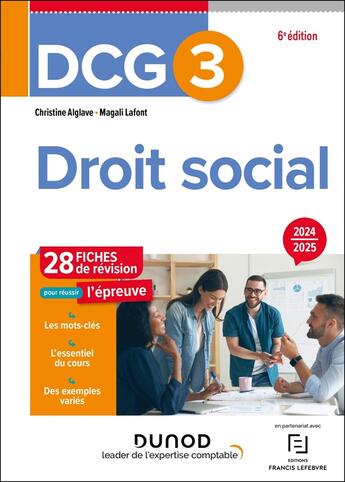 Couverture du livre « DCG 3 - Droit social - Fiches 2024-2025 » de Christine Alglave et Magali Lafont aux éditions Dunod