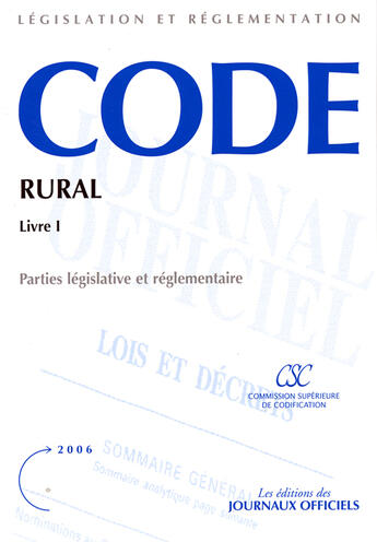 Couverture du livre « Code rural, livre i (n.20033-1) ; legislation et reglementation » de  aux éditions Documentation Francaise