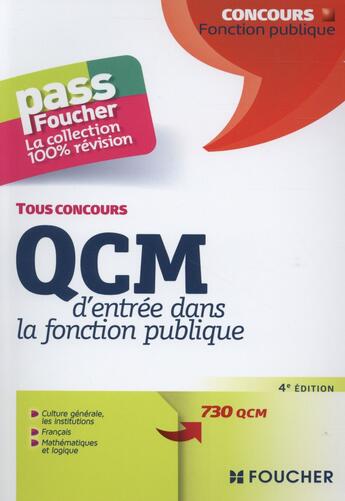 Couverture du livre « PASS'FOUCHER ; qcm d'entrée dans la fonction publique (4e édition) » de  aux éditions Foucher