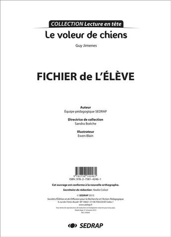 Couverture du livre « Lecture En Tete ; Le Voleur De Chiens ; Fichier De L'Elève » de Guy Jimenes aux éditions Sedrap