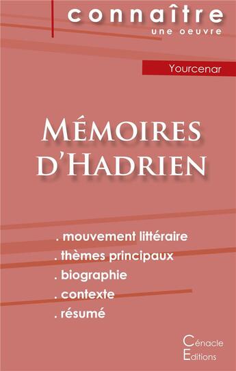 Couverture du livre « Fiche de lecture Mémoires d'Hadrien de Marguerite Yourcenar (Analyse littéraire de référence et résumé complet) » de  aux éditions Editions Du Cenacle