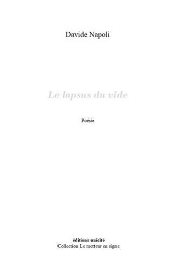 Couverture du livre « Le lapsus du vide » de Davide Napoli aux éditions Unicite