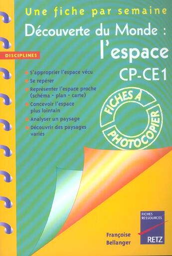 Couverture du livre « Découverte du monde : l'espace ; CP/CE1; fiches à photocopier » de Bellanger/Davot aux éditions Retz