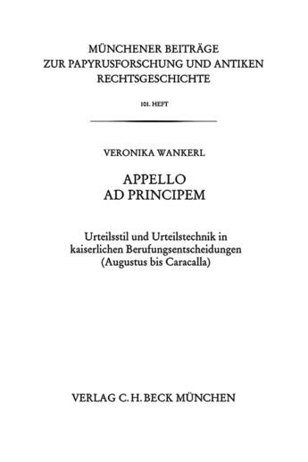 Couverture du livre « Appello ad principem » de Veronika Wankerl aux éditions C.h.beck