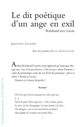 Couverture du livre « LE DIT POÉTIQUE D'UN ANGE EN EXIL : Rimbaud avec Lacan » de Philippe Lacadee aux éditions Lettre Volee