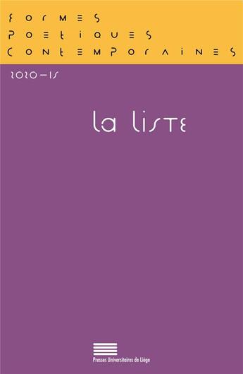 Couverture du livre « Formes poetiques contemporaines, n 15-2020. la liste » de Viehover Vera aux éditions Pulg