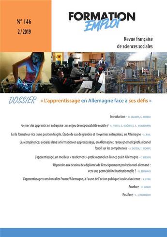 Couverture du livre « Formation emploi t.146 ; l'apprentissage en Allemagne (édition 2019) » de  aux éditions Documentation Francaise