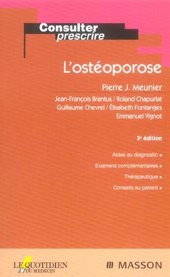 Couverture du livre « L'osteoporose (3e édition) » de Pierre-J. Meunier aux éditions Elsevier-masson