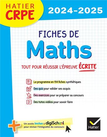 Couverture du livre « Hatier crpe - fiches de maths - epreuve ecrite 2024/2025 » de Mante/Charnay aux éditions Hatier