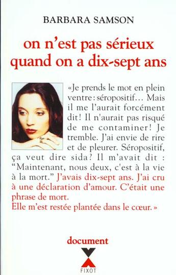 Couverture du livre « On n'est pas serieux quand on a 17ans » de Samson Barbara aux éditions Fixot