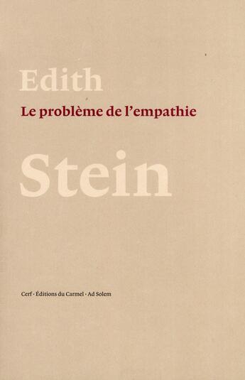 Couverture du livre « Le Problème de l'empathie » de Edith Stein aux éditions Cerf