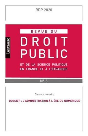 Couverture du livre « Revue du droit public et de la science politique en france et a l'etranger n 5-2020 - dossier : l'ad » de  aux éditions Lgdj