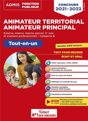 Couverture du livre « Concours animateur territorial et animateur principal - categorie B - tout-en-un - concours (édition 2021/2022) » de Olivier Bellego aux éditions Vuibert