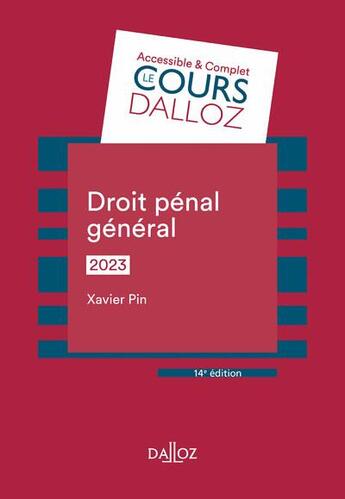 Couverture du livre « Droit pénal général (édition 2023) » de Xavier Pin aux éditions Dalloz