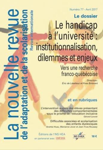 Couverture du livre « Nras 77. politiques publiques d'accueil du handicap a l'universite : dilemmes et enjeux ethiques » de  aux éditions Champ Social Et Theetete