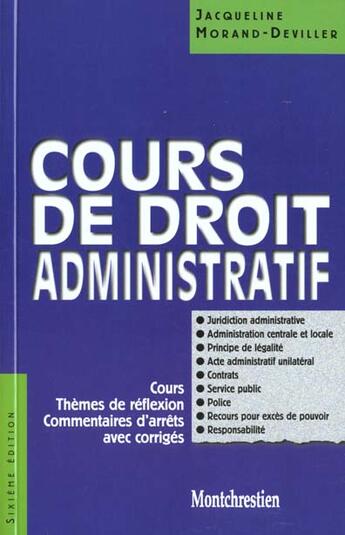 Couverture du livre « Cours de droit administratif » de Morand-Deviller Jacq aux éditions Lgdj