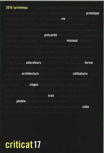 Couverture du livre « Criticat n 17 printemps 2016 » de  aux éditions Criticat