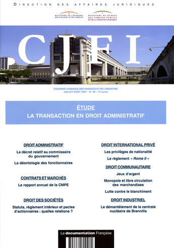 Couverture du livre « Etude : la transaction en droit administratif (n.46 juillet-aout 2007) » de  aux éditions Documentation Francaise