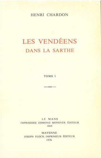 Couverture du livre « VENDEENS DANS LA SARTHE RELIE 3 VOLUMES » de Charbon H aux éditions Regionales De L'ouest