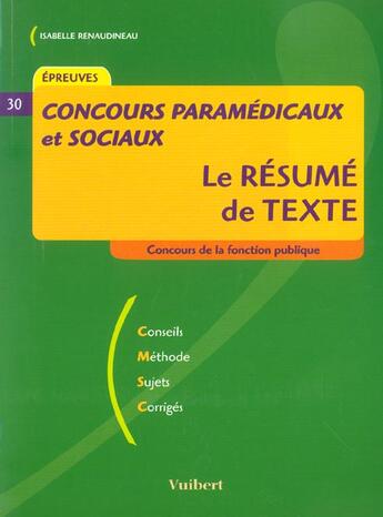 Couverture du livre « Concours d'entree dans les ecoles paramedicales » de Isabelle Renaudineau aux éditions Vuibert